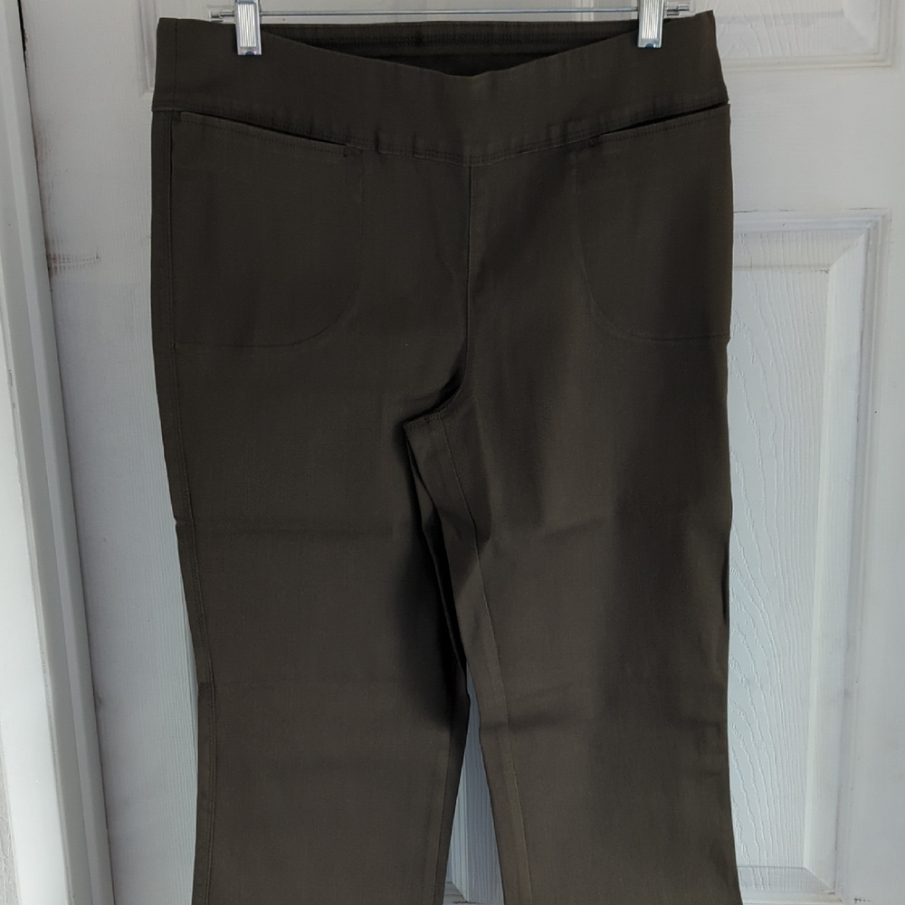 Stylish Active Denim Yoga Pants Front Pockets Olive Petite 12